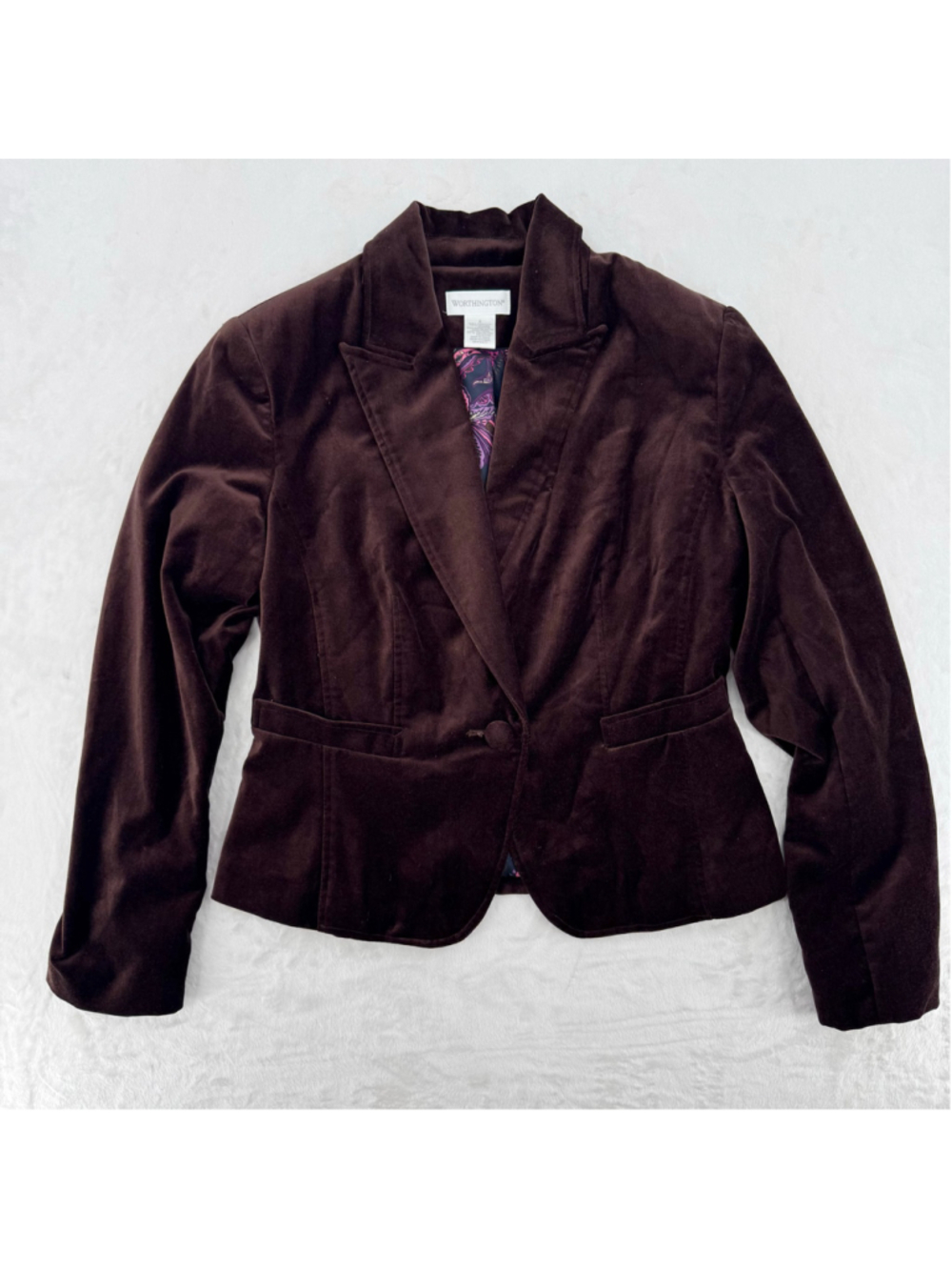 Tailored Brown Velvet Jacket Waist Length Button Closure Regency Size 6